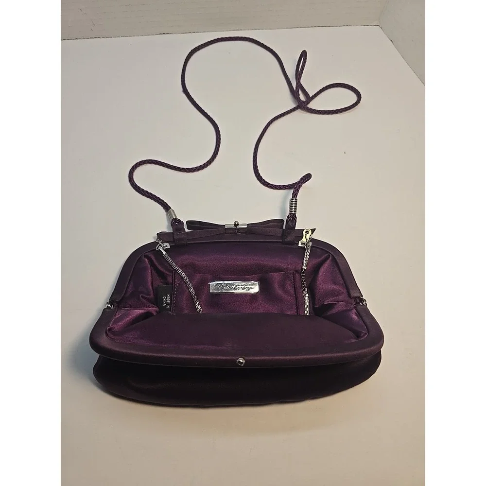 Kaitlin Landry Purple Satin Evening Bag Party Clutch w‎ Chain Strap